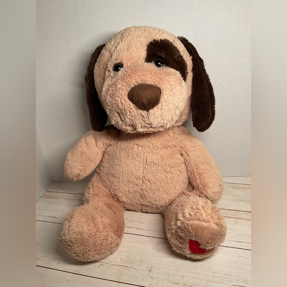 Dan Dee Collectors Choice Plush Tan Puppy Dog With Brown Spots And Heart On Paw
